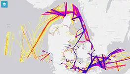 Kort over AIS data for passagerskibe i 2014
